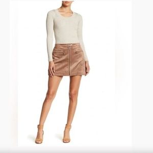 BCBGMaxazria Kahli Faux Suede Brown Mini Skirt, Size Small